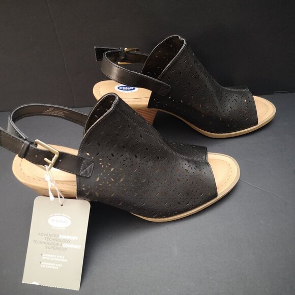 NWT Dr. Scholl's Ladies Size 11 Black Faux Leather Heeled Sandals - Picture 1 of 10